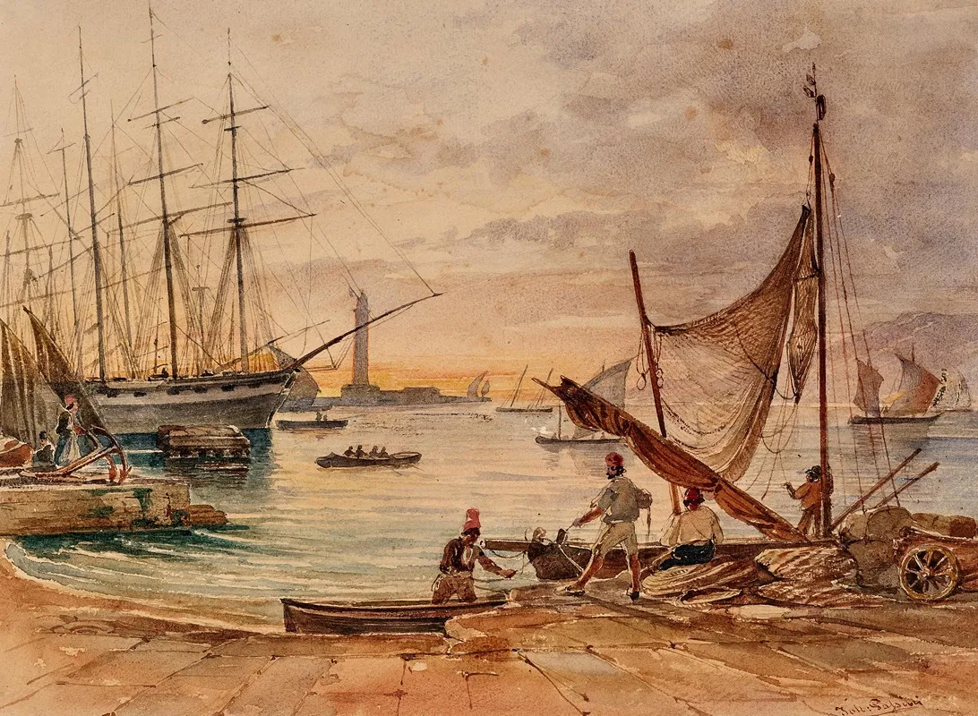 An Evening In The Harbour Of Triest Wall Art by Johann Nepomuk Passini - High-Resolution Digital Print