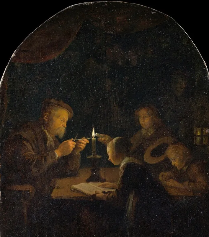 An Evening School Wall Art by Gerrit Dou - High-Resolution Digital Print