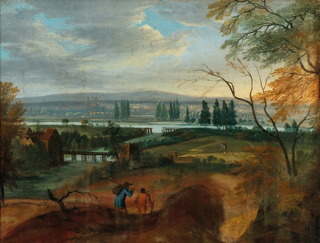 An Extensive Hilly Landscape With A River Wall Art by Adriaen van Stalbemt - High-Resolution Digital Print