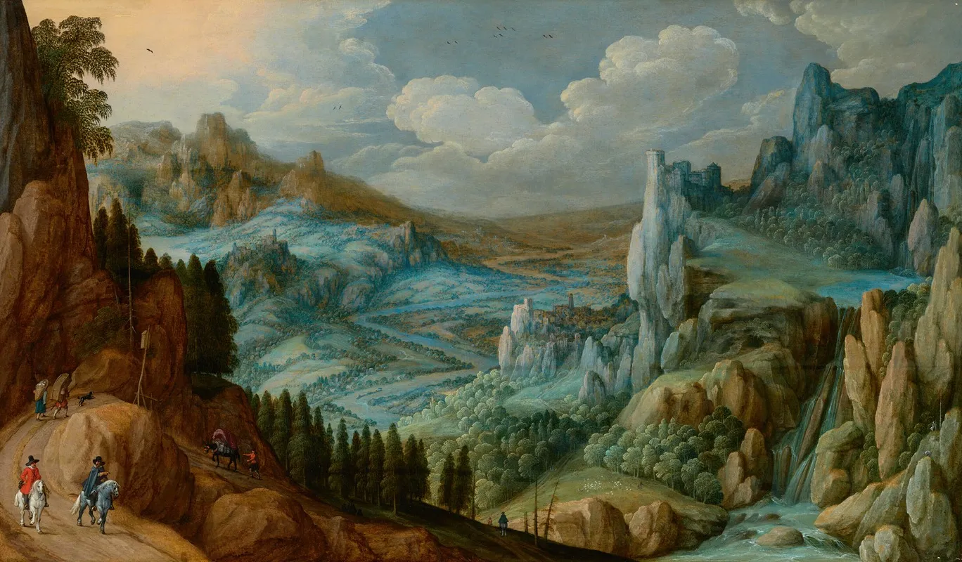 An Extensive Mountainous Landscape With Travellers On A Path Wall Art by Tobias Verhaecht - High-Resolution Digital Print