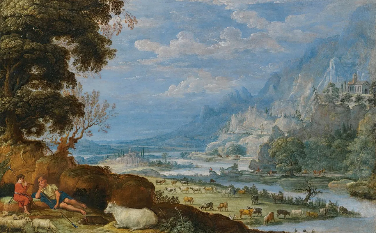 An Extensive River Landscape With Mercury And Argus Wall Art by David Teniers The Elder - High-Resolution Digital Print