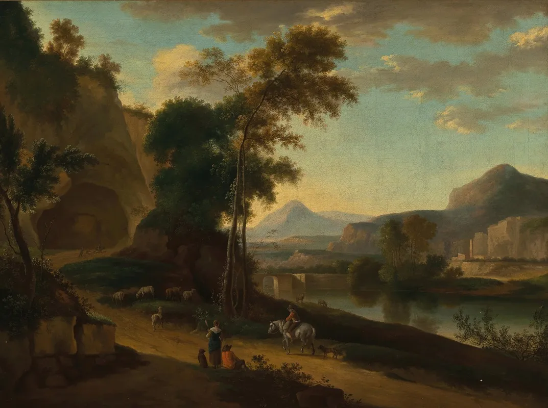 An Extensive River Landscape With Travellers Wall Art by Jan Hackaert - High-Resolution Digital Print