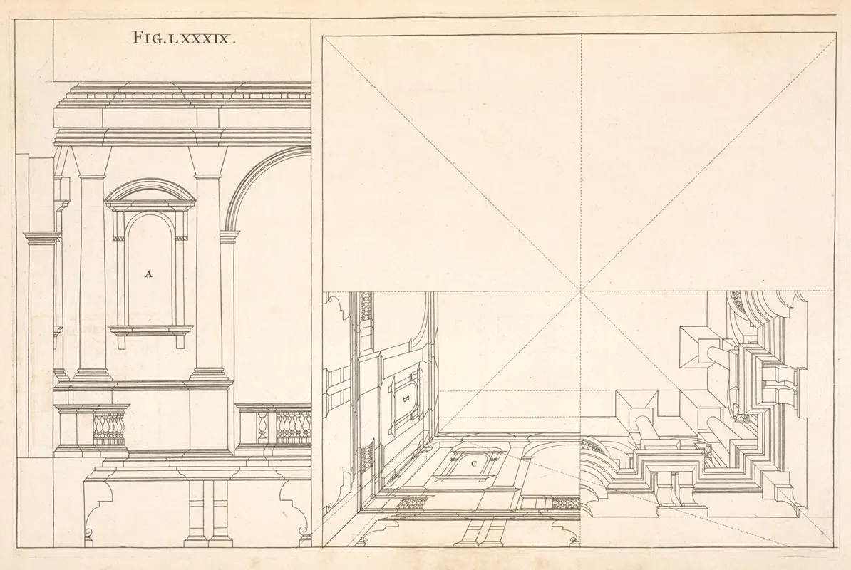 An Horizontal Projection Of Architecture In A Square Ceiling Wall Art by Andrea Pozzo - High-Resolution Digital Print