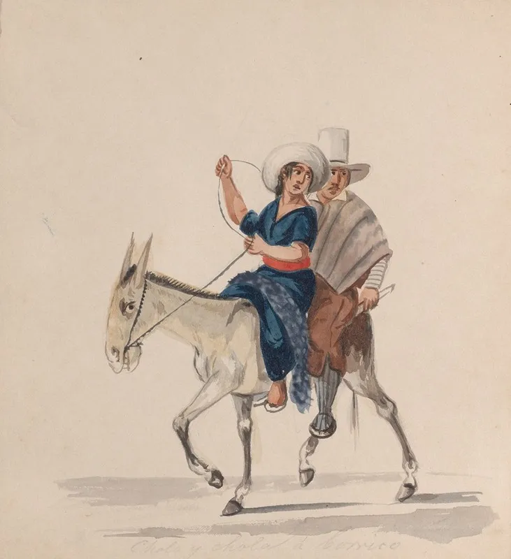 An Indigenous Man And Woman Together Riding A Donkey Wall Art by Francisco Fierro - High-Resolution Digital Print
