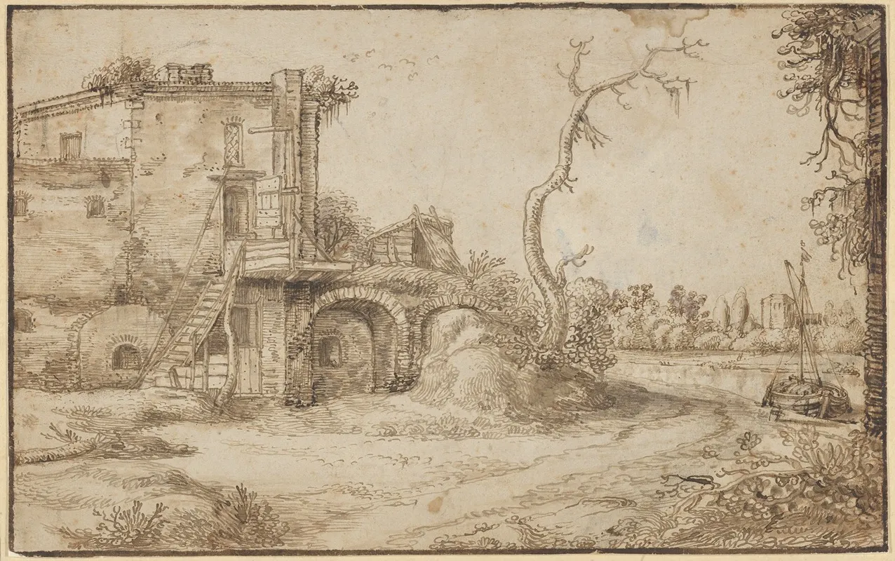 An Inhabited Ruin On The Bank Of A River Wall Art by Jan van de Velde II - High-Resolution Digital Print
