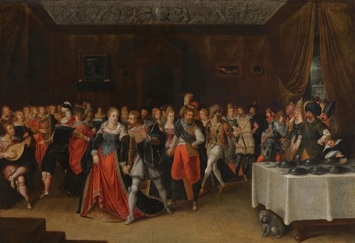 An Interior Scene With Elegant Figures At A Wedding Wall Art by Hieronymus Francken II - High-Resolution Digital Print