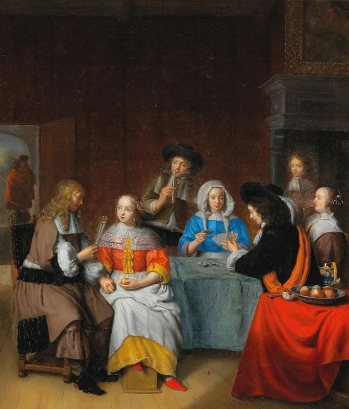 An Interior With An Elegant Company Playing Cards Wall Art by Abraham Van Dijck - High-Resolution Digital Print