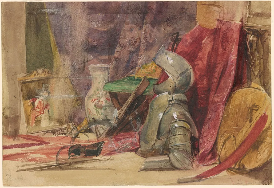 An Interior With Armor And Weaponry Wall Art by John Frederick Lewis - High-Resolution Digital Print