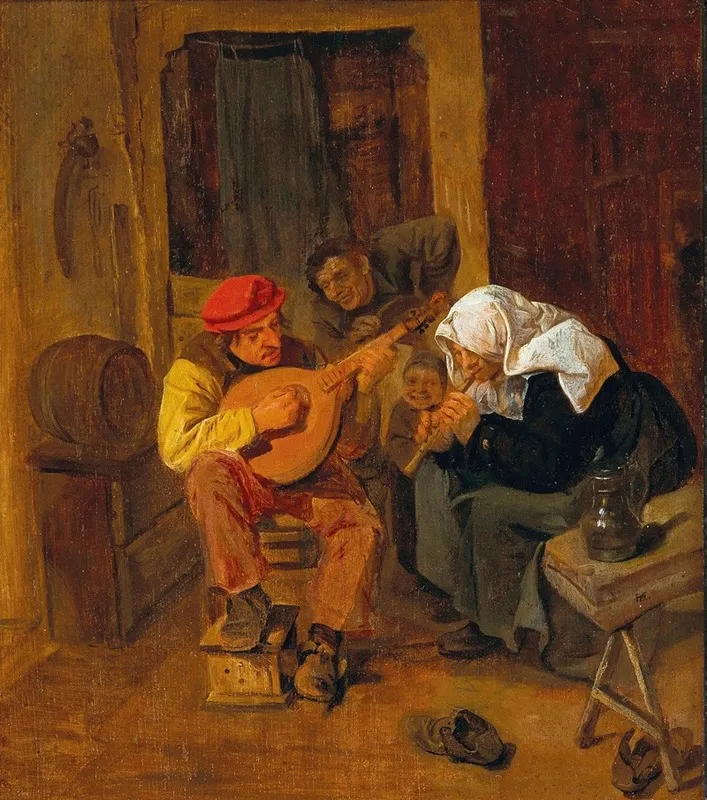 An Interior With Peasants Making Music 2 Wall Art by Harmen Hals - High-Resolution Digital Print