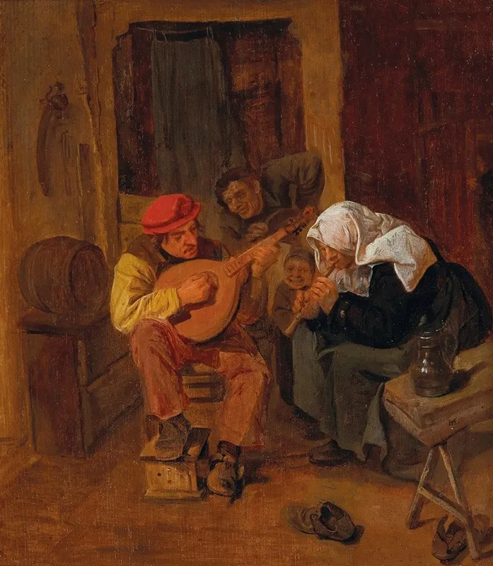 An Interior With Peasants Making Music Wall Art by Harmen Hals - High-Resolution Digital Print