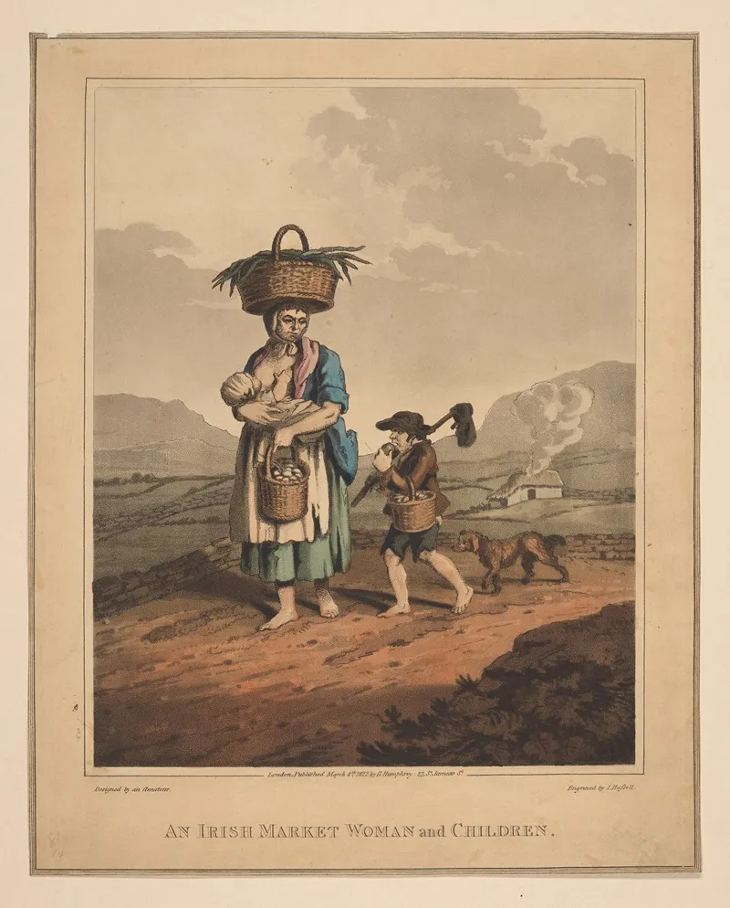An Irish Market Woman And Children Wall Art by John Hassell - High-Resolution Digital Print