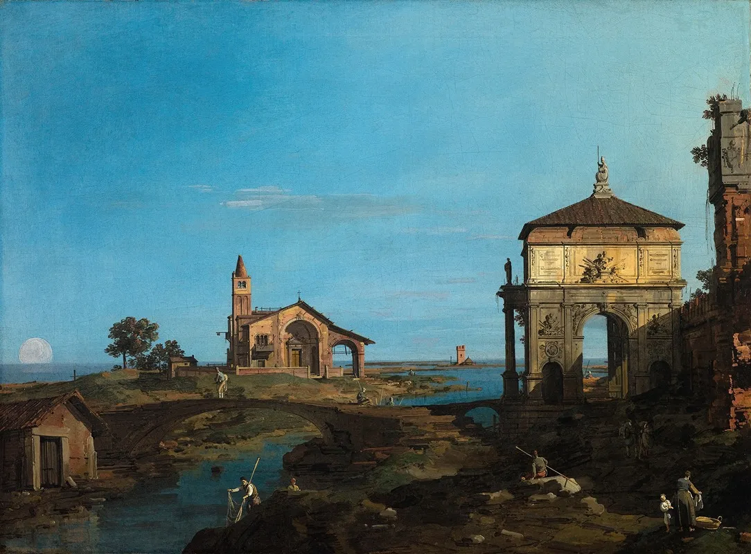 An Island In The Lagoon With A Gateway And A Church Wall Art by Canaletto - High-Resolution Digital Print