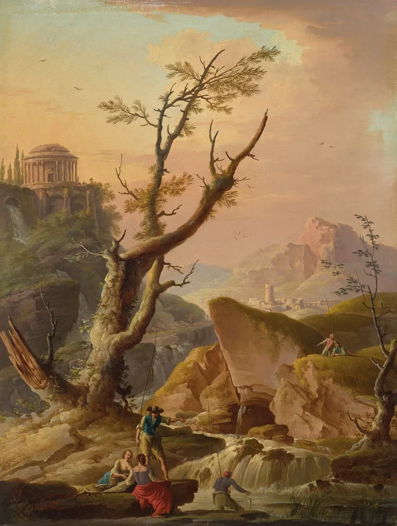 An Italian Landscape With Figures Wall Art by Charles-François Grenier De Lacroix - High-Resolution Digital Print