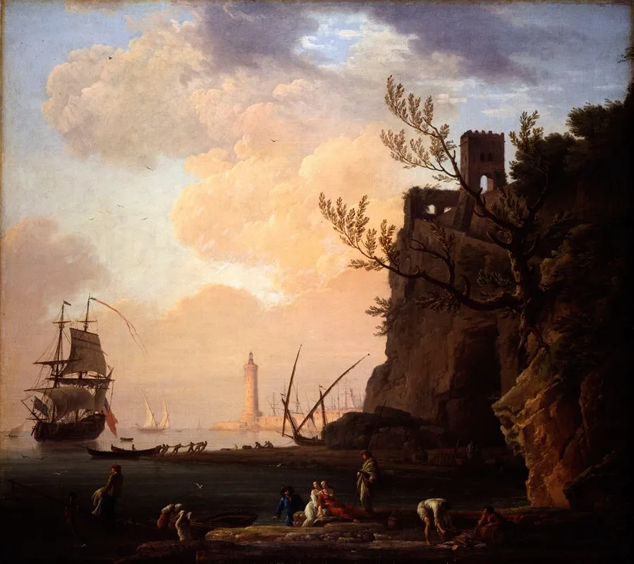 An Italianate Harbour Scene Wall Art by Claude-Joseph Vernet - Canvas Print