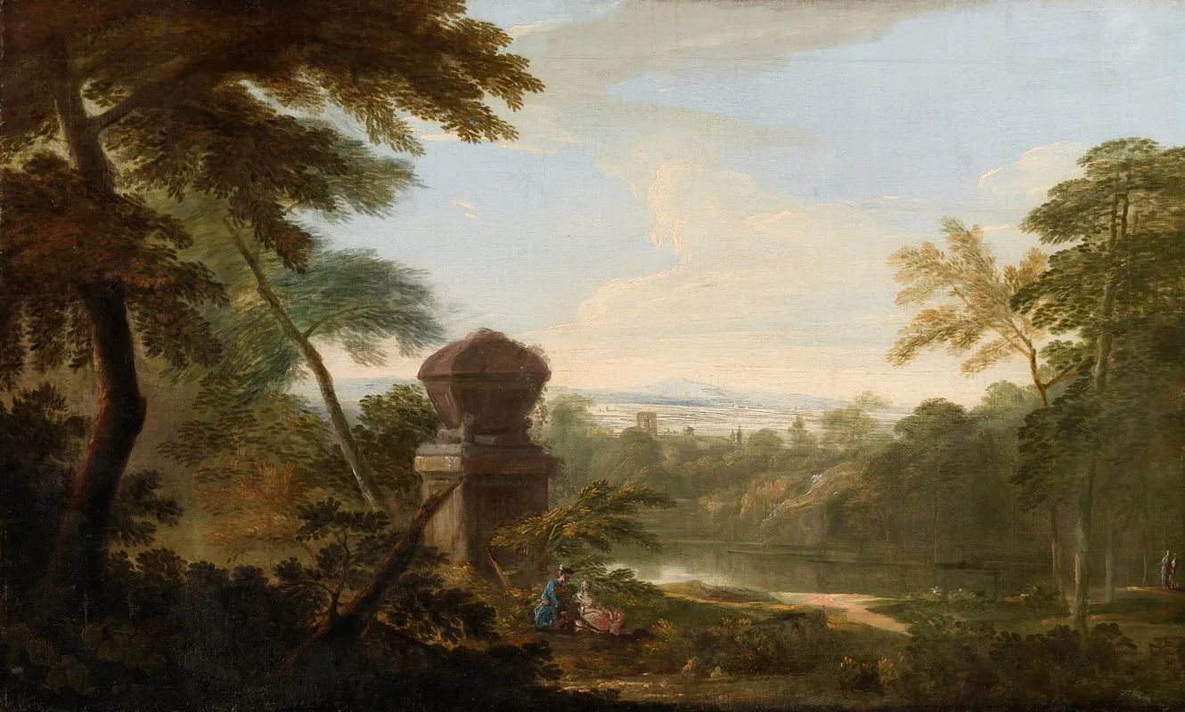 An Italianate Landscape With Figures By A Tomb Wall Art by James Forrester - High-Resolution Digital Print