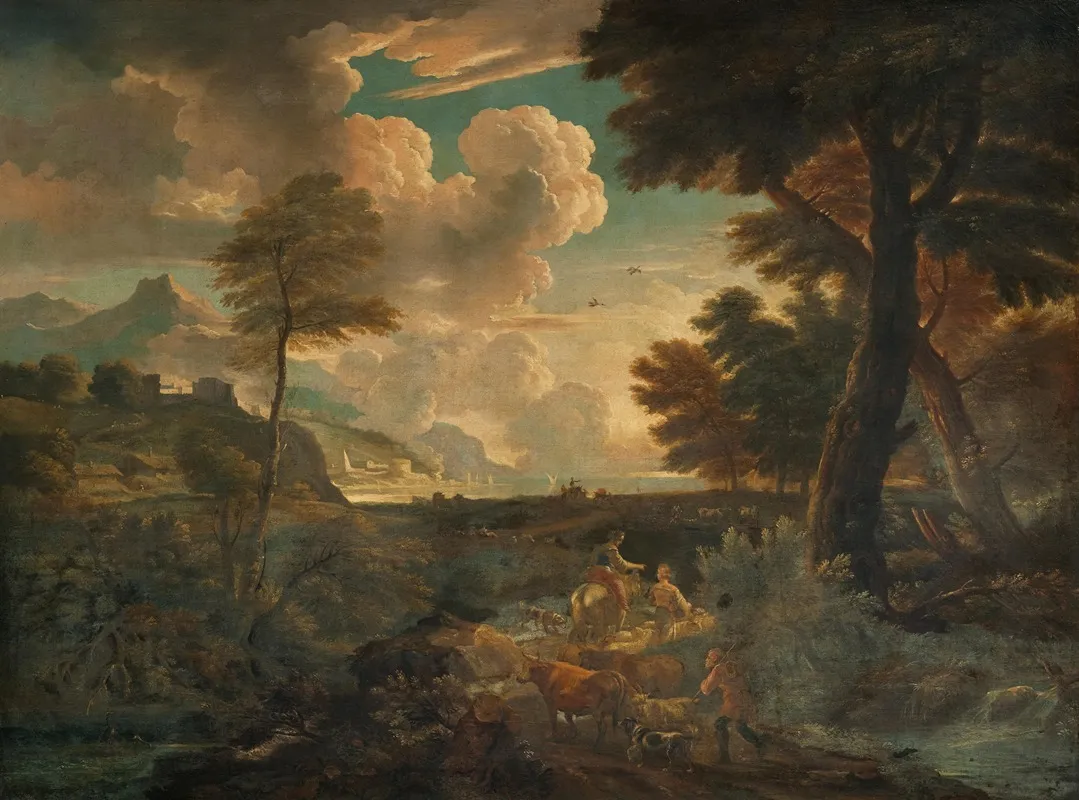 An Italianate Landscape With Herdsmen Wall Art by Pieter Mulier the Elder - High-Resolution Digital Print