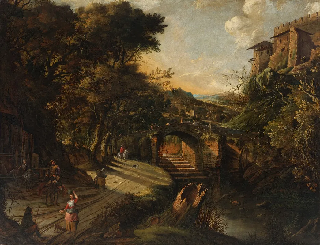 An Italianate River Landscape With Figures Along A Path And Buildings Beyond Wall Art by Jan Siberechts - High-Resolution Digital Print