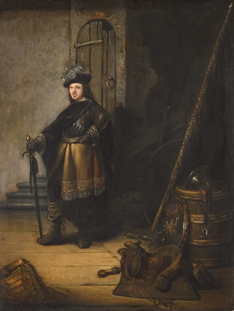 An Officer Standing In A Guardroom Before A Doorway Wall Art by Isaac de Jouderville - High-Resolution Digital Print