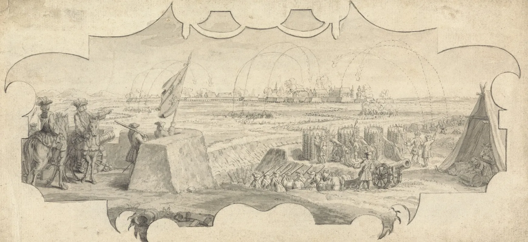 An Officer Upon A Rampart Directing The Bombardment Of A Distant Town