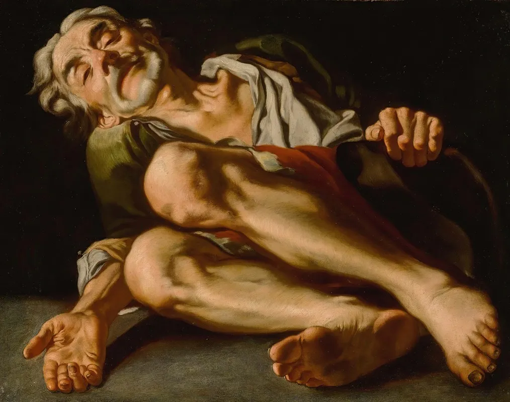 An Old Beggar Lying Down His Hand Reaching Out Wall Art by Gaspare Traversi - High-Resolution Digital Print
