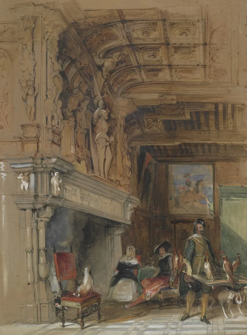 An Old English Mansion In The Days Of Hawking Wall Art by George Cattermole - High-Resolution Digital Print