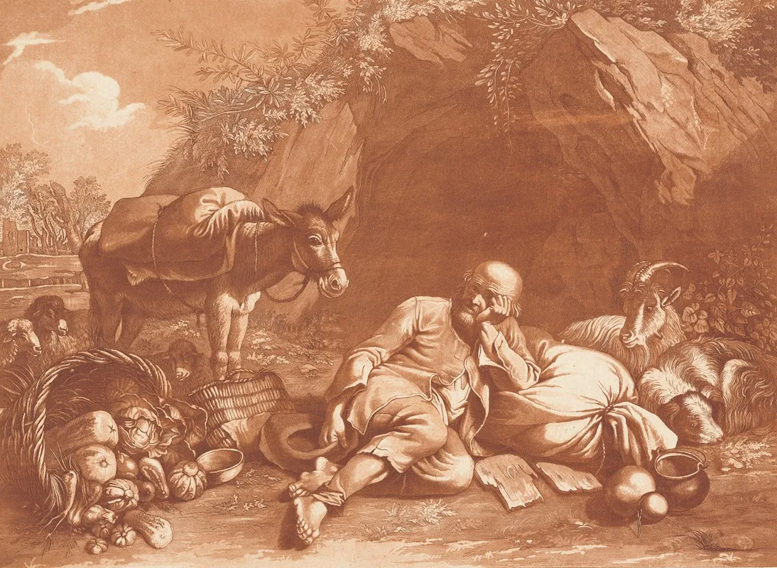 An Old Man Leaning On A Sack