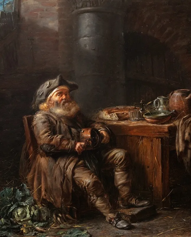 An Old Man Playing The Vielle In An Interior Wall Art by Alexandre Moitte - High-Resolution Digital Print