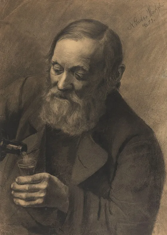 An Old Man With Bottle And Glass