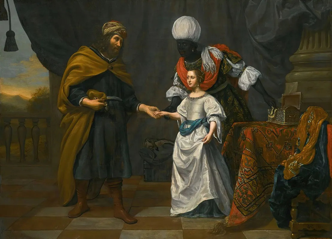 An Old Testament Scene Possibly Eliezer Offering Jewels To Rebecca Wall Art by Gerard van Kuijl - High-Resolution Digital Print