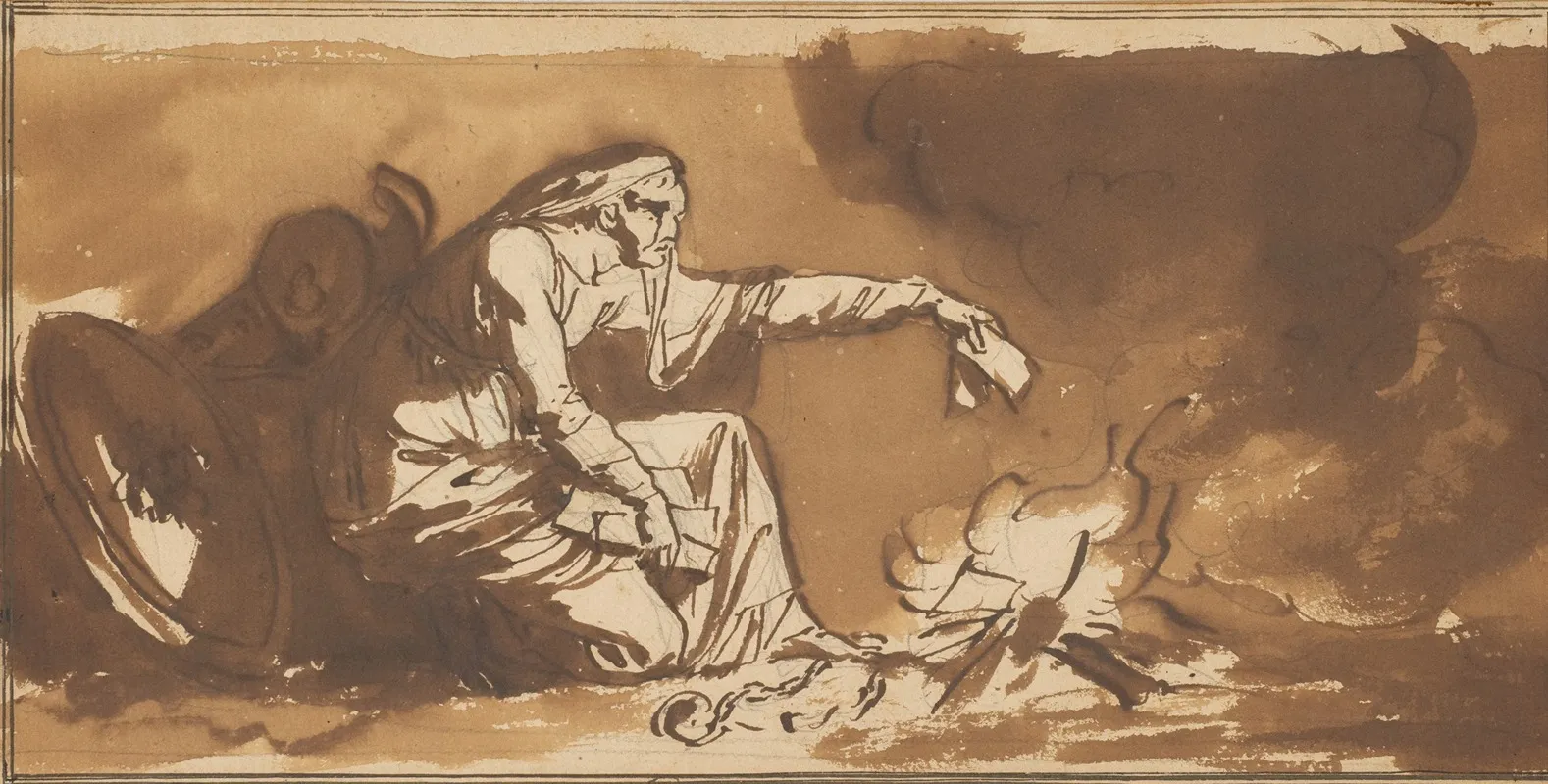 An Old Woman Burning Papers