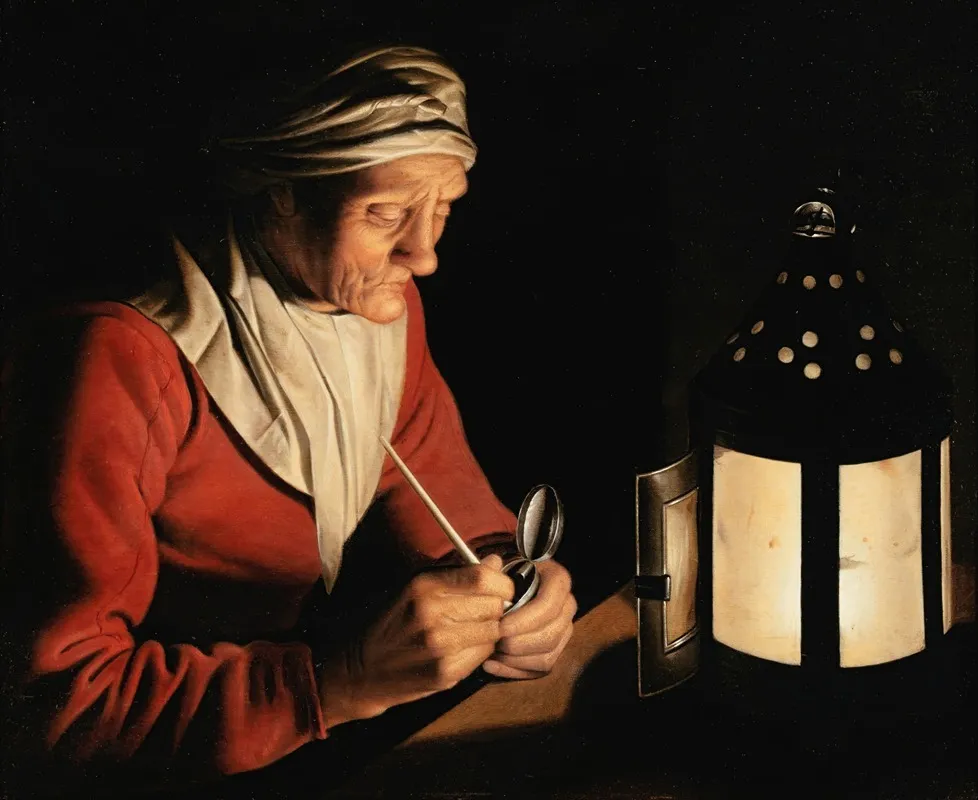 An Old Woman By Candlelight Wall Art by Willem van der Vliet - High-Resolution Digital Print