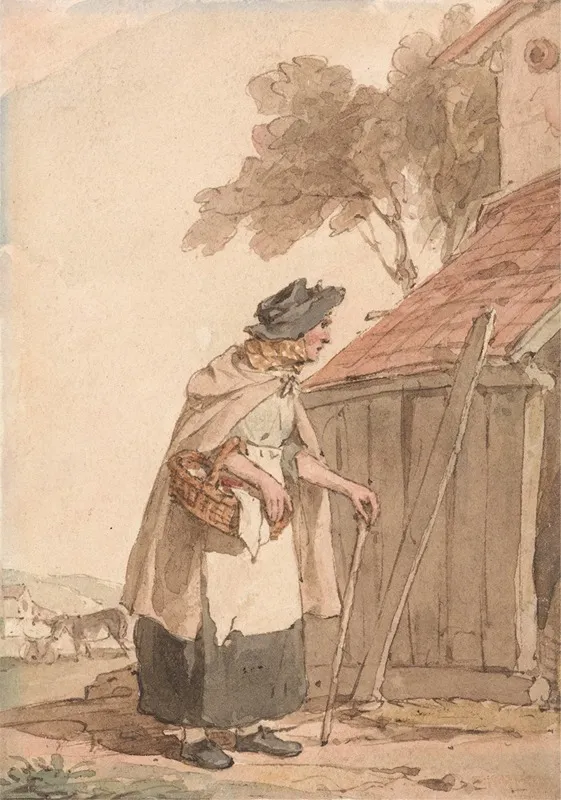 An Old Woman Carrying A Basket Wall Art by John Augustus Atkinson - High-Resolution Digital Print