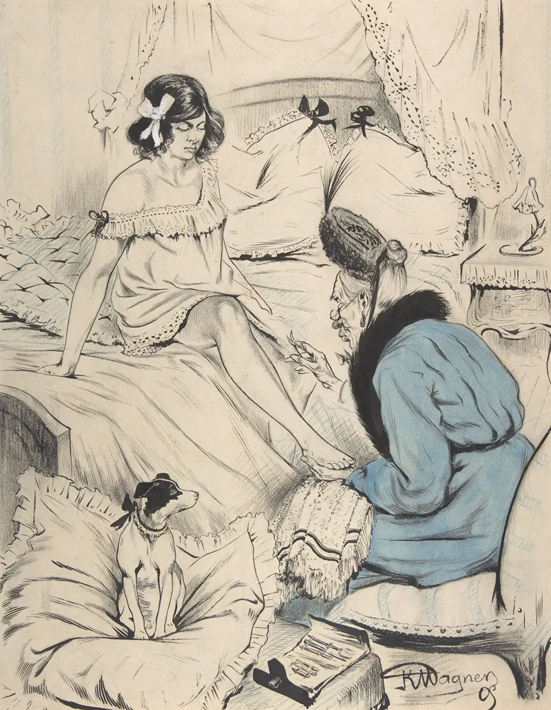 An Old Woman Giving A Pedicure To A Young Lady Wall Art by Karl Wagner - High-Resolution Digital Print