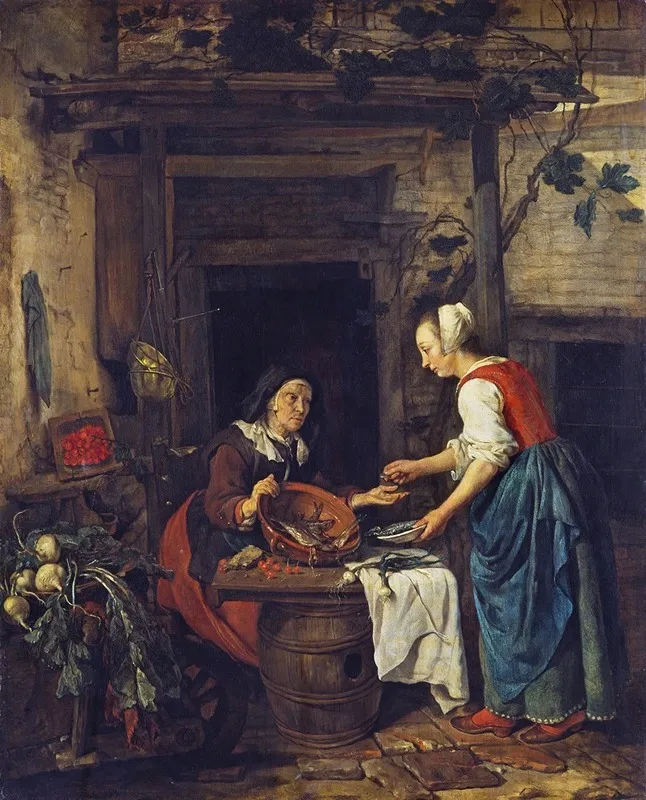 An Old Woman Selling Fish