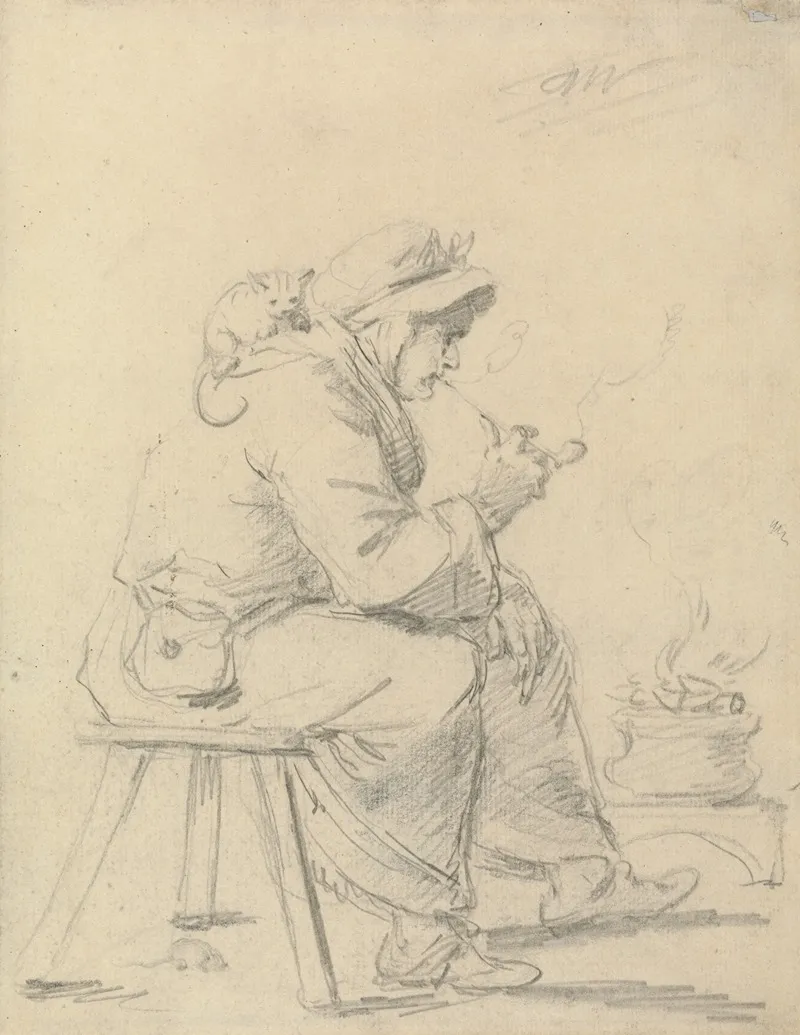An Old Woman Smoking A Pipe