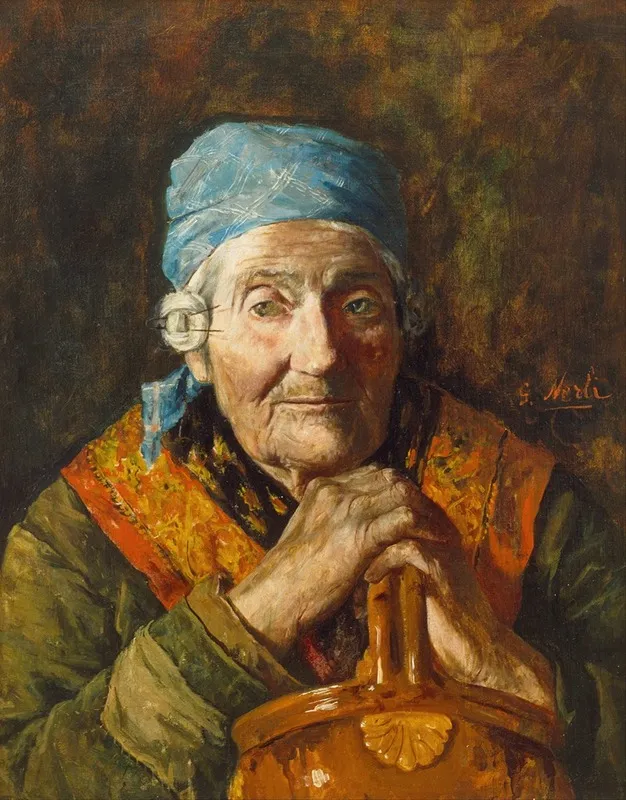 An Old Woman Study Wall Art by Girolamo Nerli - High-Resolution Digital Print