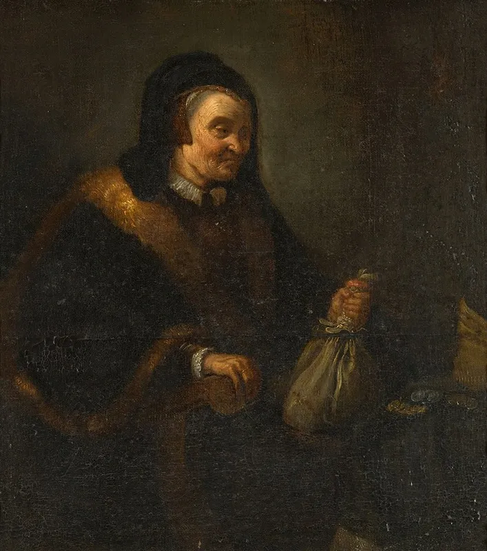 An Old Woman With A Purse And Coins At A Table Allegory Of Avarice