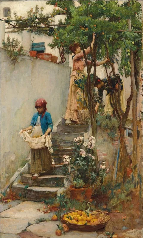 An Orange Garden Wall Art by John William Waterhouse - High-Resolution Digital Print