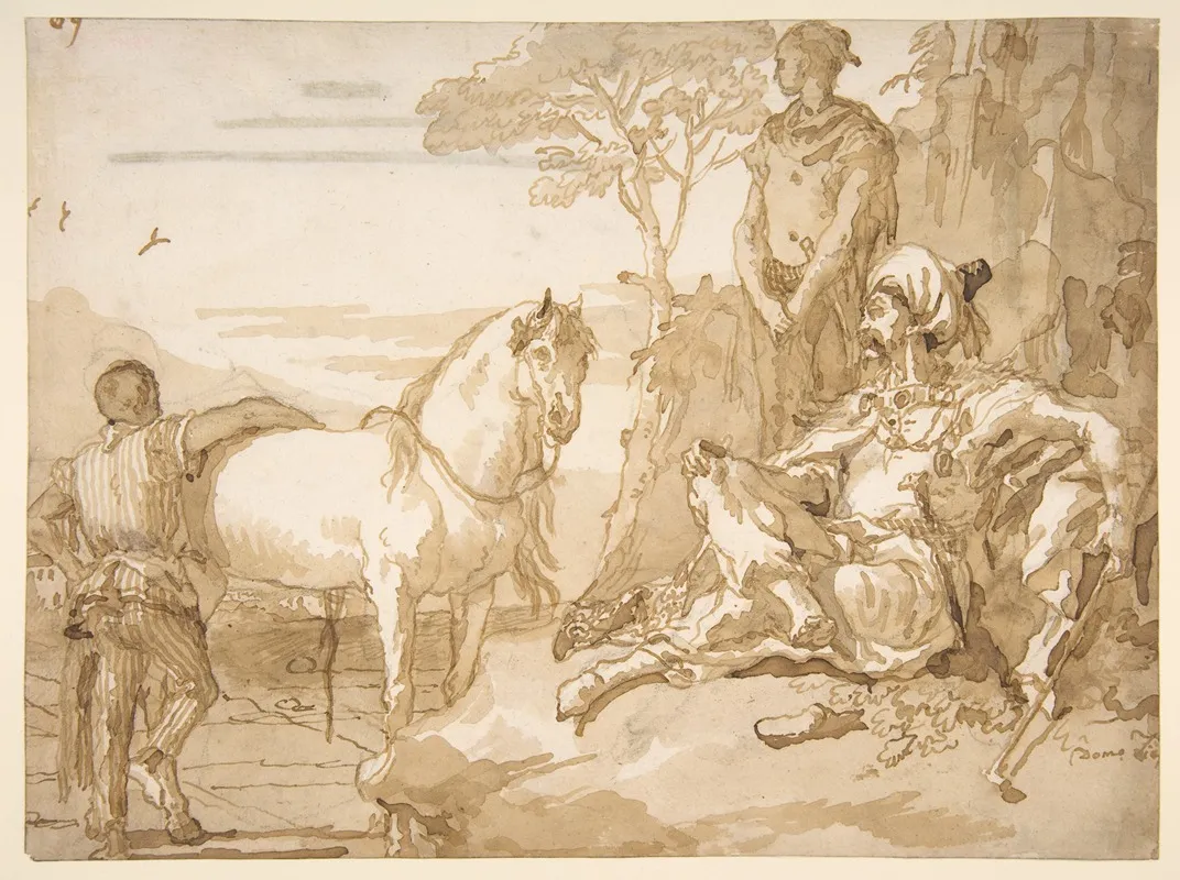 An Oriental Chieftain Resting Wall Art by Giovanni Domenico Tiepolo - High-Resolution Digital Print