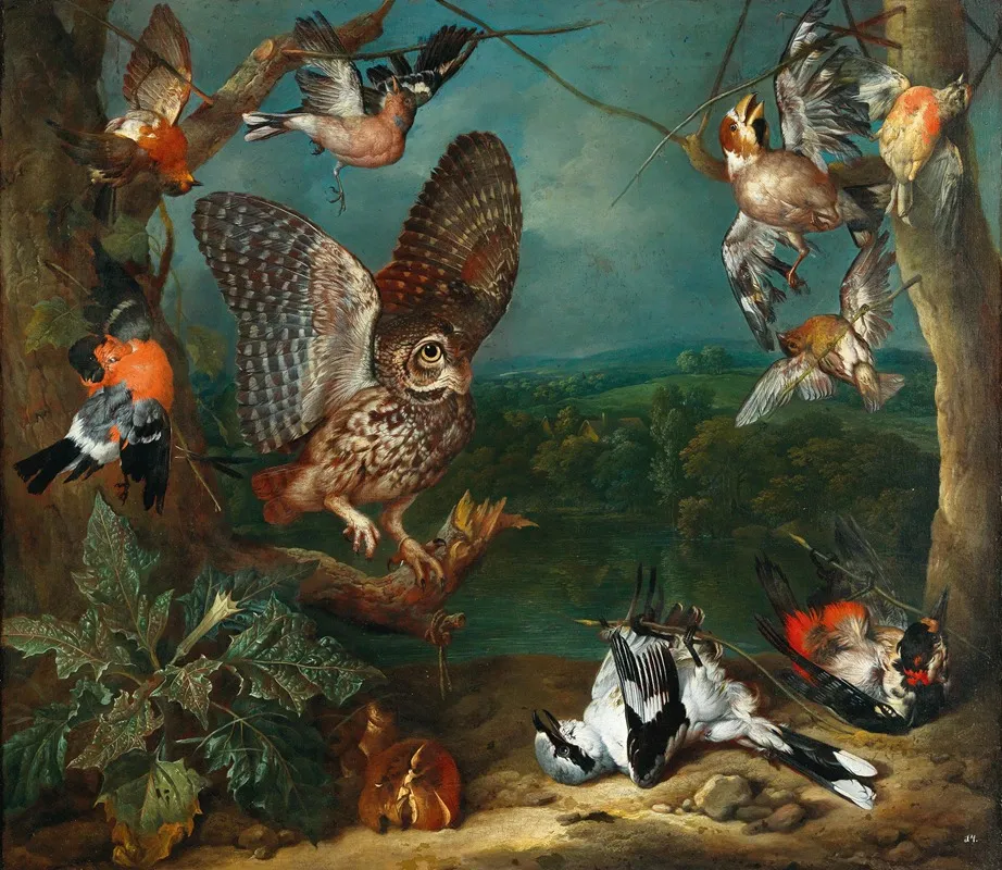 An Owl And Other Birds Wall Art by Philipp Ferdinand de Hamilton - High-Resolution Digital Print