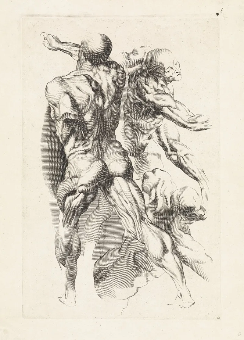 Anatomical Study Of Three Figures With Outstretched Arms Wall Art by Paulus Pontius - High-Resolution Digital Print
