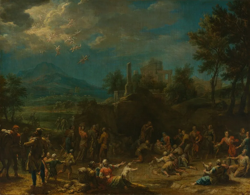 Anbetung Der Hirten Vor Weiter Landschaft