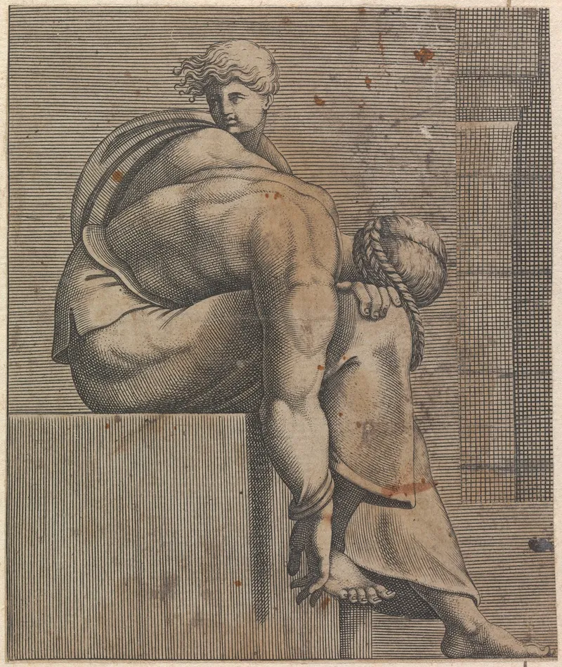 Ancestor Of Christ From Abiah Lunette Left Figure Wall Art by Adamo Scultori - High-Resolution Digital Print
