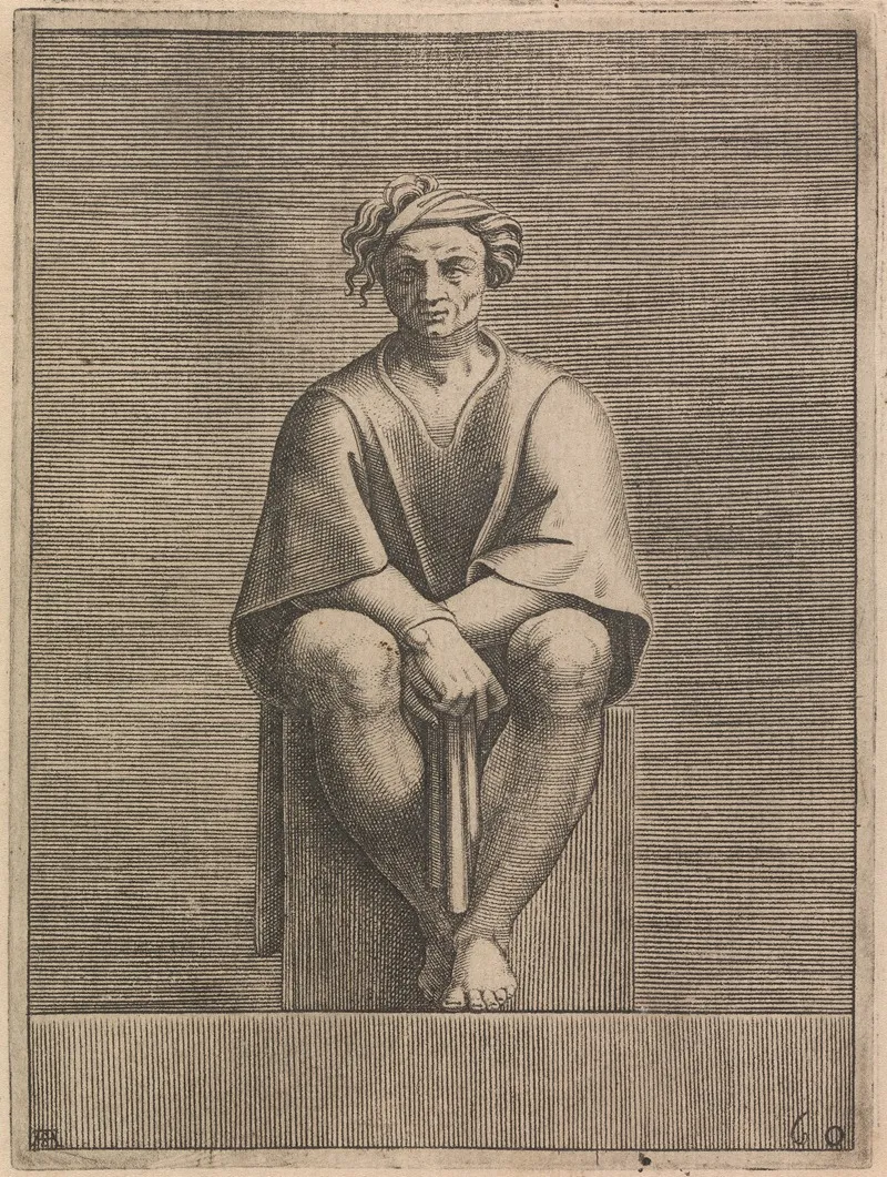 Ancestor Of Christ From Aminadab Lunette Left Figure Wall Art by Adamo Scultori - High-Resolution Digital Print