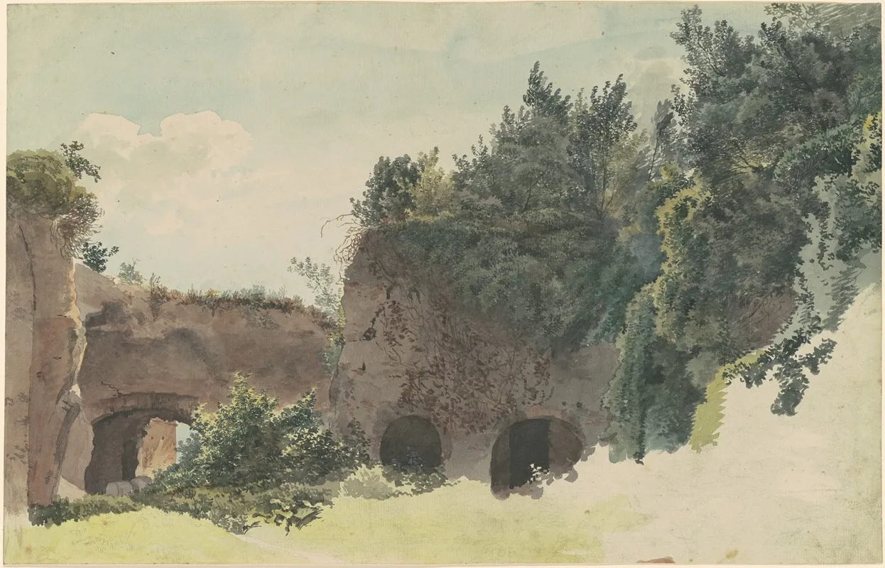 Ancient Roman Ruins Overgrown With Trees And Bushes Wall Art by Johann Gottfried Klinsky - High-Resolution Digital Print
