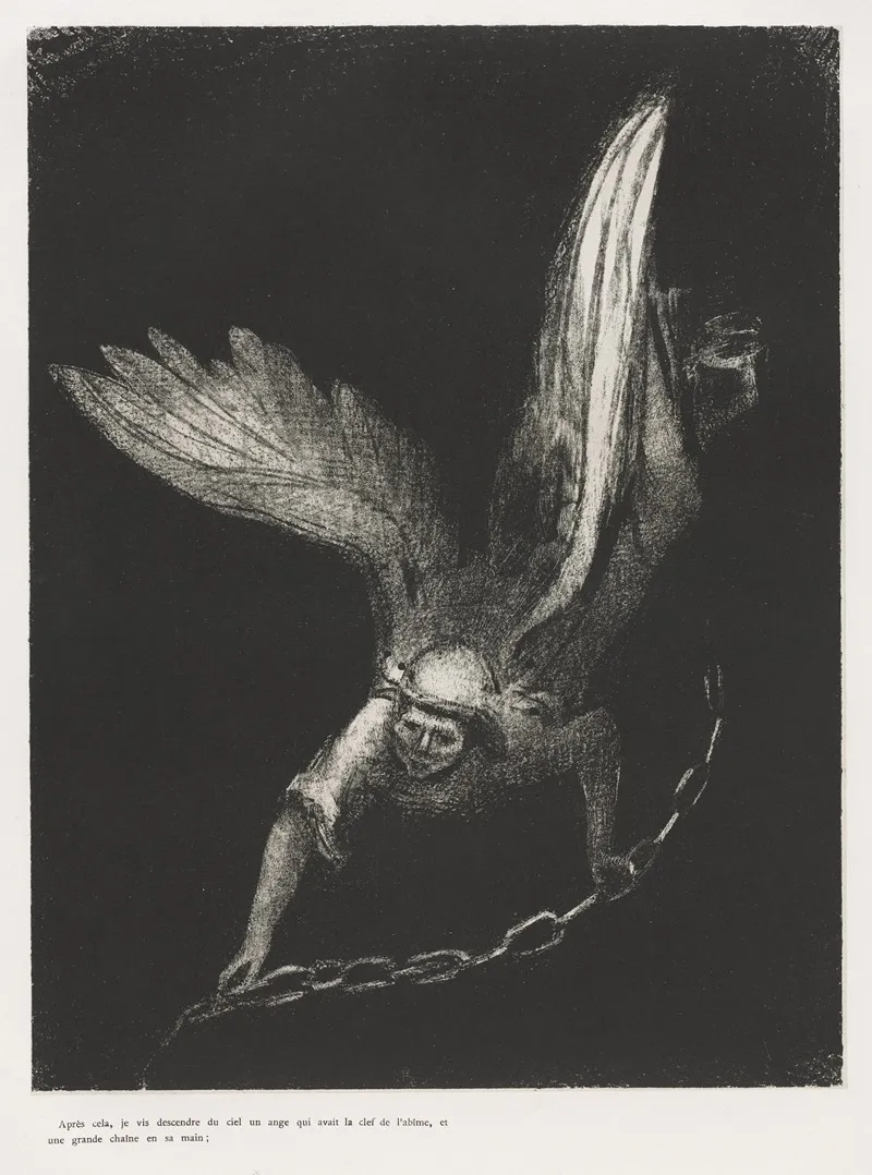 And I Saw An Angel Coming Down From Heaven Having The Key Of The Bottomless Pit And A Great Chain In His Hand 2 Wall Art by Odilon Redon - High-Resolution Digital Print