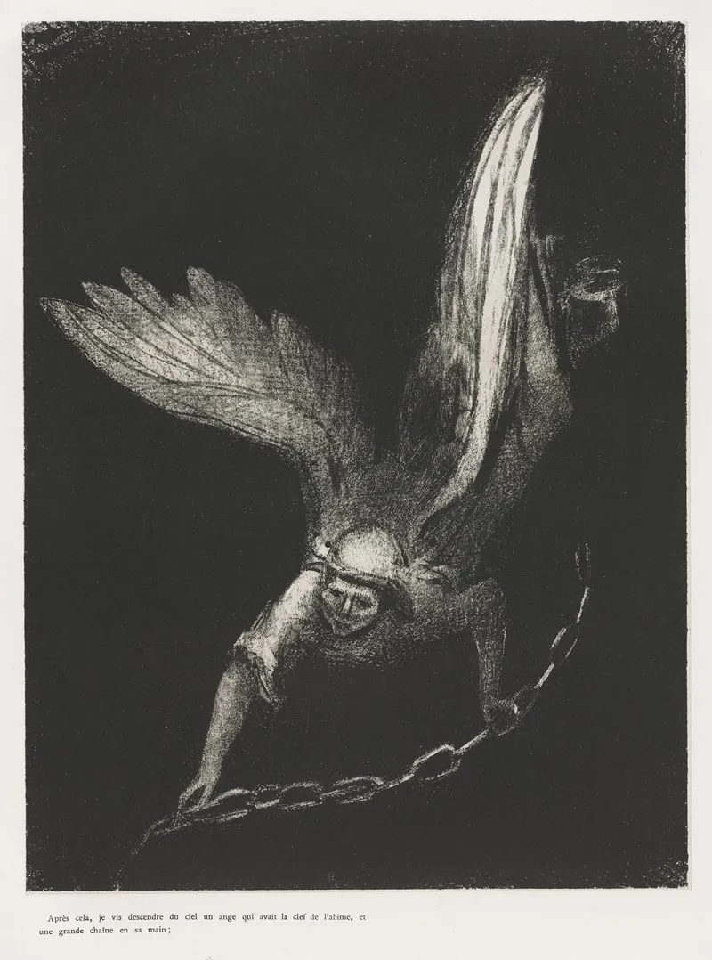And I Saw An Angel Coming Down From Heaven Having The Key Of The Bottomless Pit And A Great Chain In His Hand Wall Art by Odilon Redon - High-Resolution Digital Print
