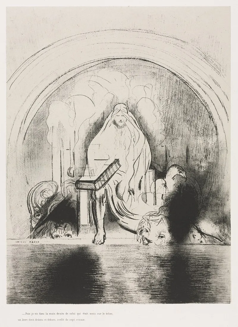 And I Saw In The Right Hand Of Him That Sat On The Throne A Book Written Within And On The Backside Sealed With Seven Seals 2 Wall Art by Odilon Redon - High-Resolution Digital Print