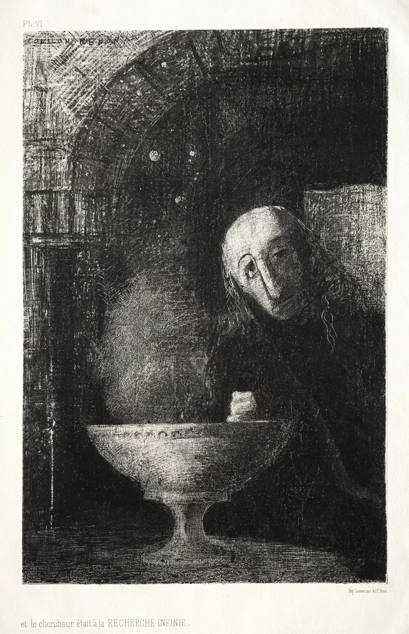 And The Searcher Was Engaged In An Infinite Search Wall Art by Odilon Redon - High-Resolution Digital Print