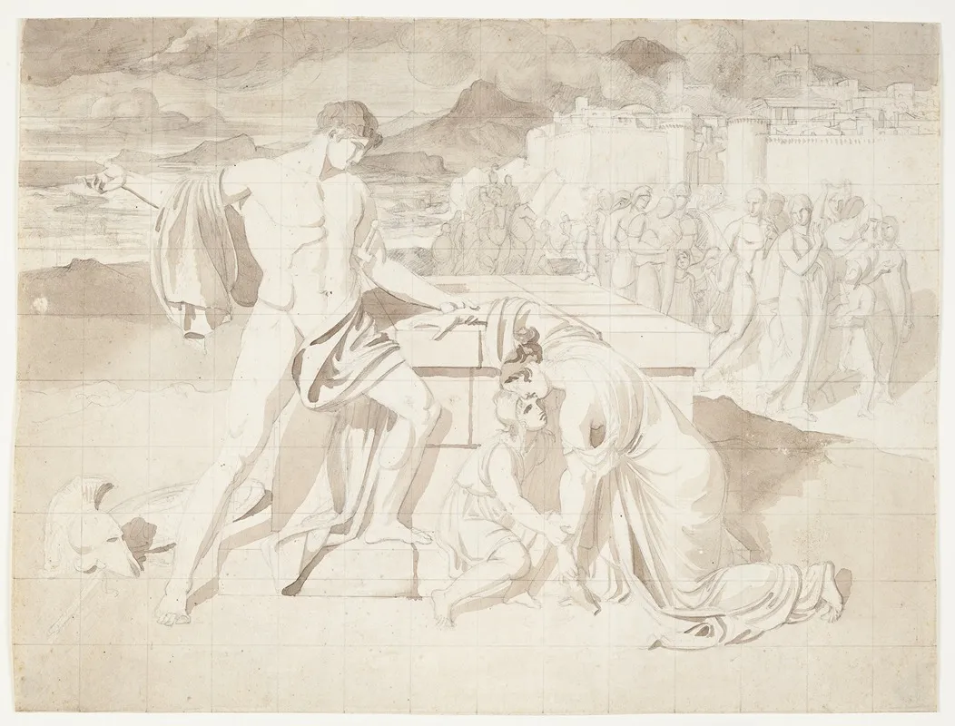 Andromache Og Sonnen Astyanax Sammen Med Pyrrhus Ved Hectors Sarkofag